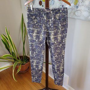 Sandwich Steel Blue and Cream Abstract Print Pants EU 36/US 6